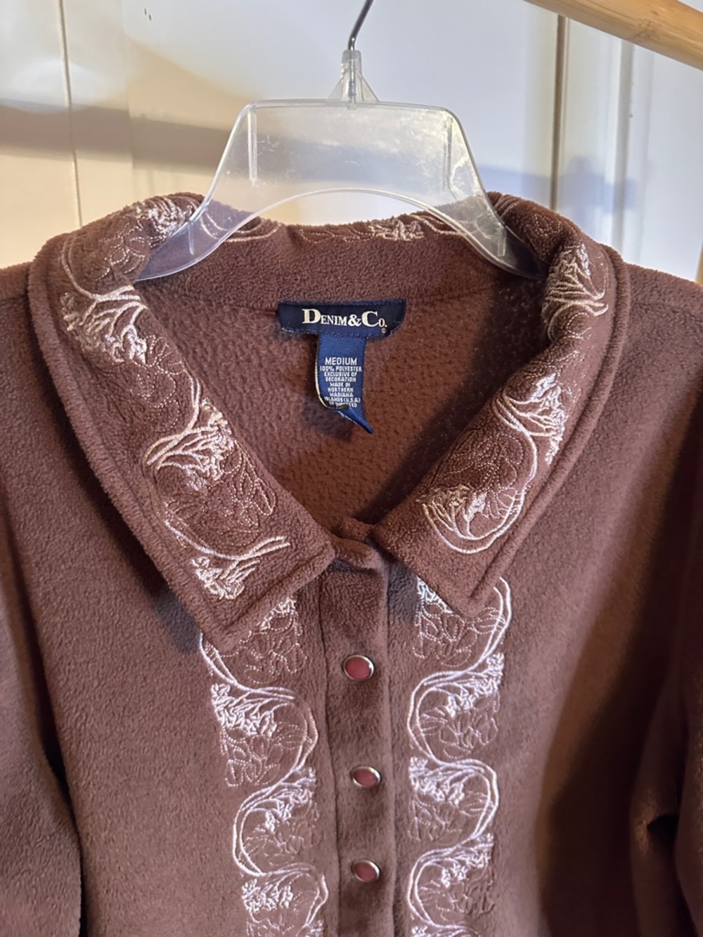 Denim&Co Brown Embroidered Button-Front Cardigan - Picture 5 of 11